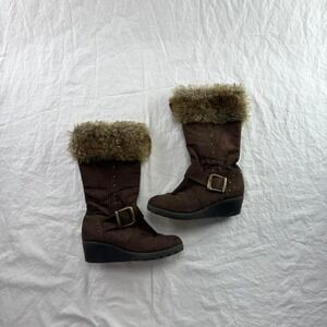 Unlisted Brown Faux Fur Wedge Boots Sz 3